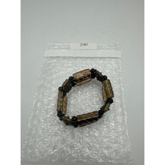 Copper Colored Glass Beaded 3 Strand Stretch Bracelet - Picture 6 of 6